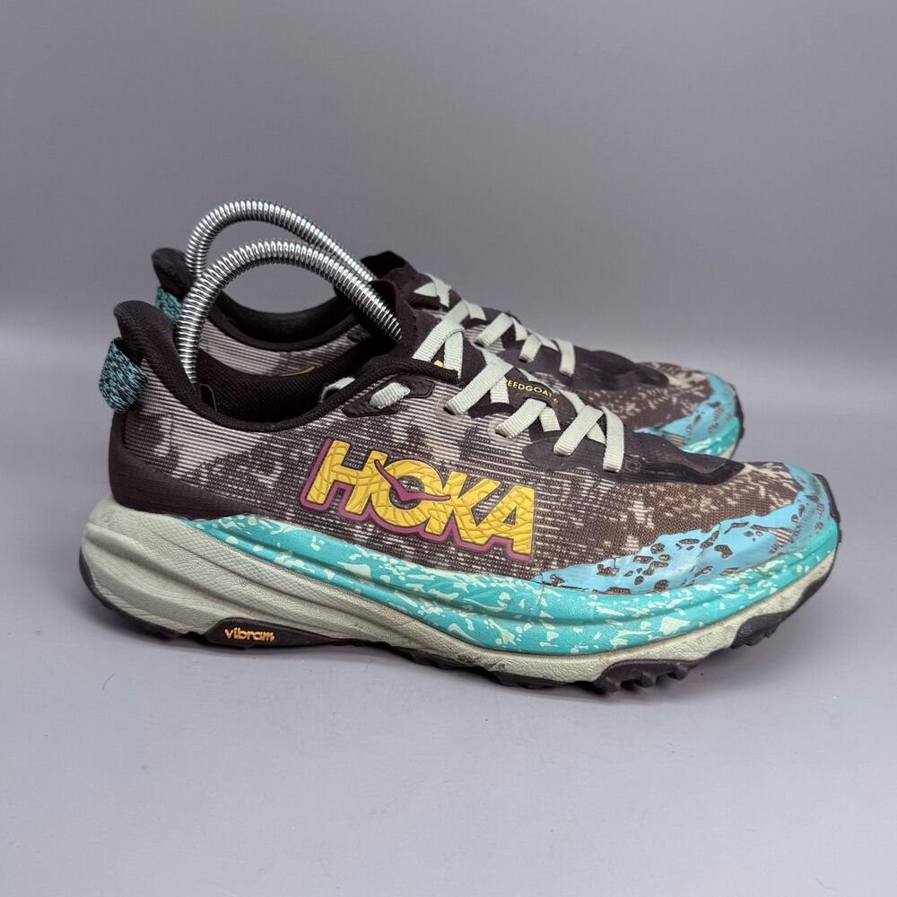 Hoka One One Speedgoat 6 Womens 7 Black Blue Aloe Vera Trail Running Sneakers